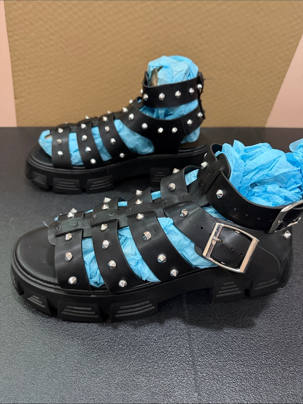 ASOS Black Studded Gladiator Sandals Unisex - Picture 2 of 7